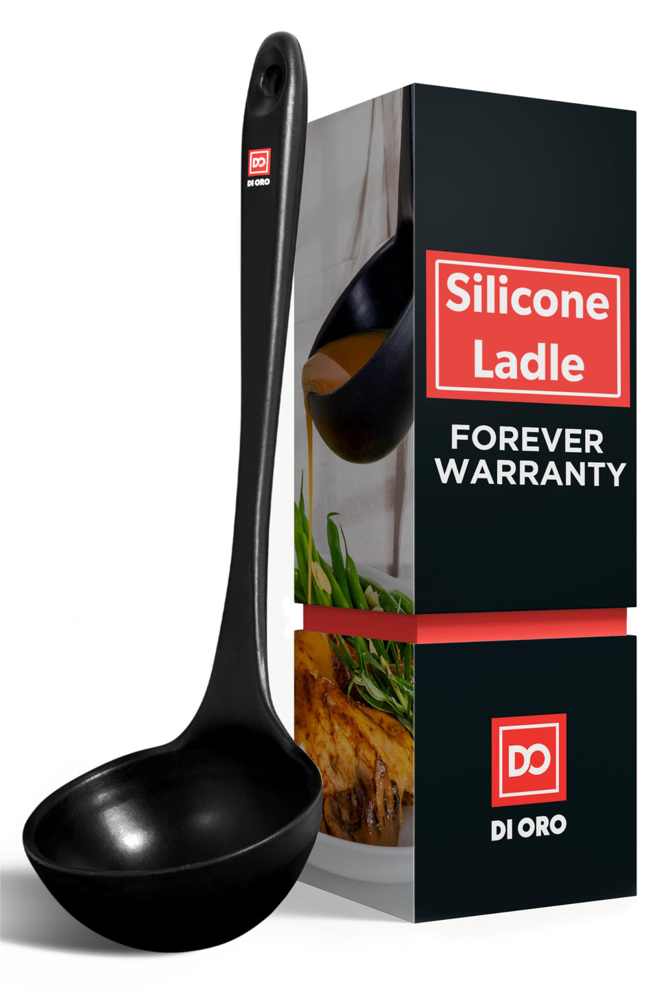 DI ORO Silicone Ladle with heat resistance up to 600°F for safe stirring and serving