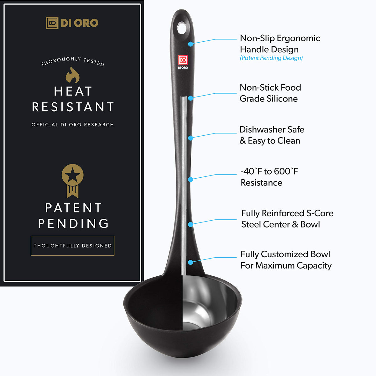 DI ORO Silicone Ladle with stainless-core construction for durable daily use