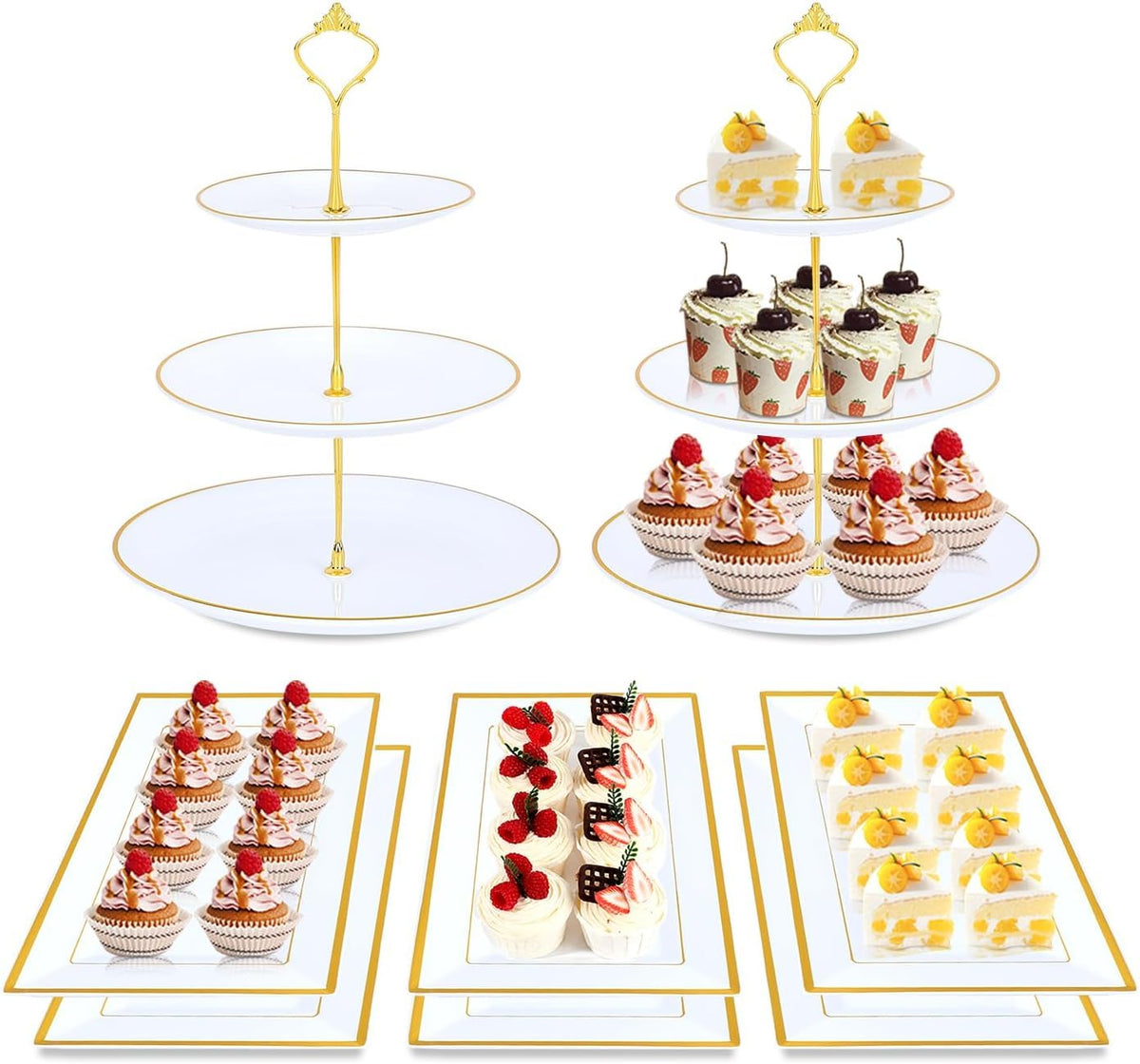 DI QIU REN cake stand 3-tier white with gold rim for elegant weddings
