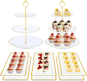 DI QIU REN cake stand 3-tier white with gold rim for elegant weddings