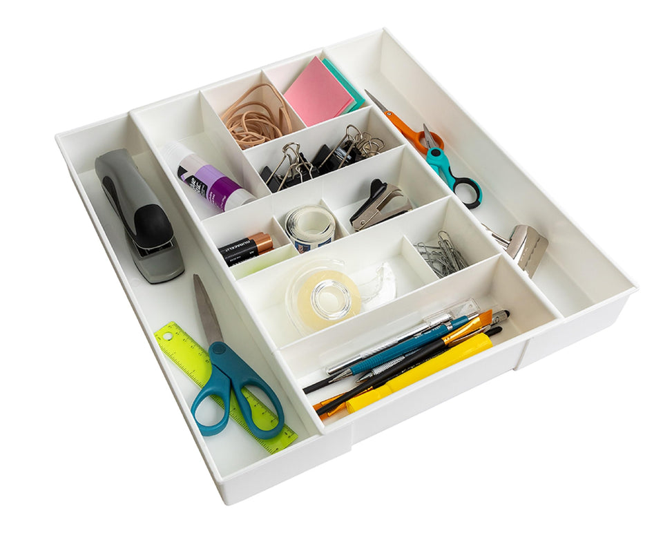 Dial Industries expandable junk drawer setup with multiple compartments for easy sorting