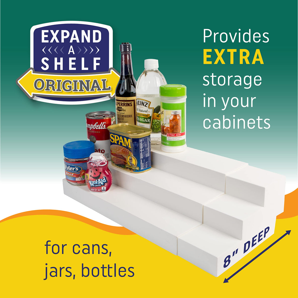 Dial Industries top shelf holds cans, providing quick visibility and reach.
