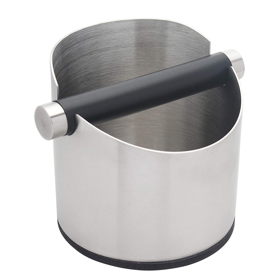 DIBTSA Espresso Knock Box showing stainless steel body for durability and easy cleaning.