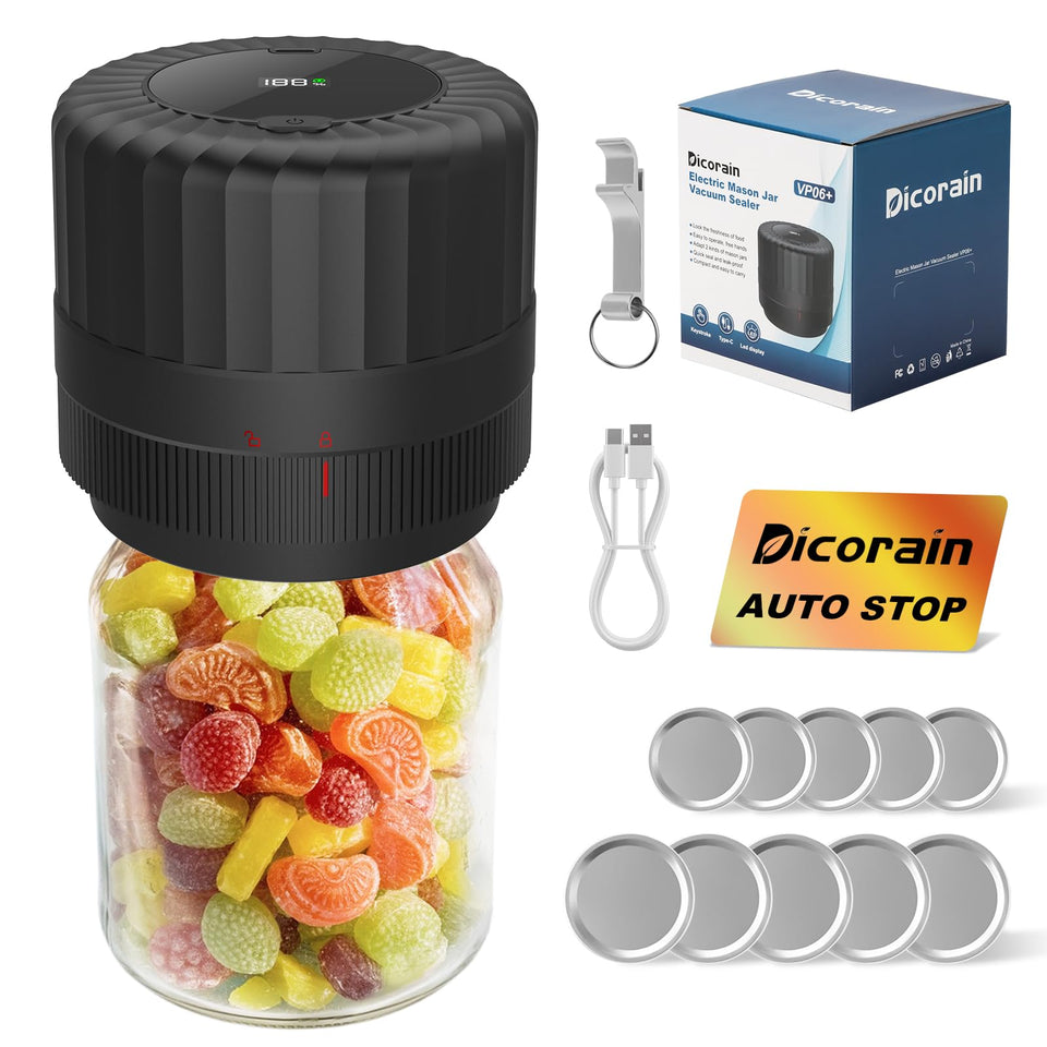 Dicorain VP06+ electric mason jar sealer creating a strong seal for preserved foods