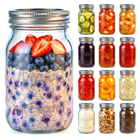 DicraoLea 12-pack 32oz wide-mouth jars for batch canning and easy scooping.