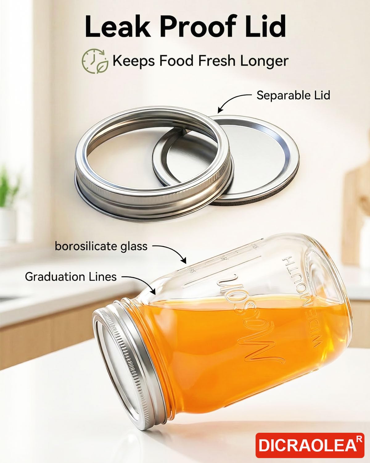 DicraoLea separable airtight lids prevent leaks and keep fermentation flavors fresh.