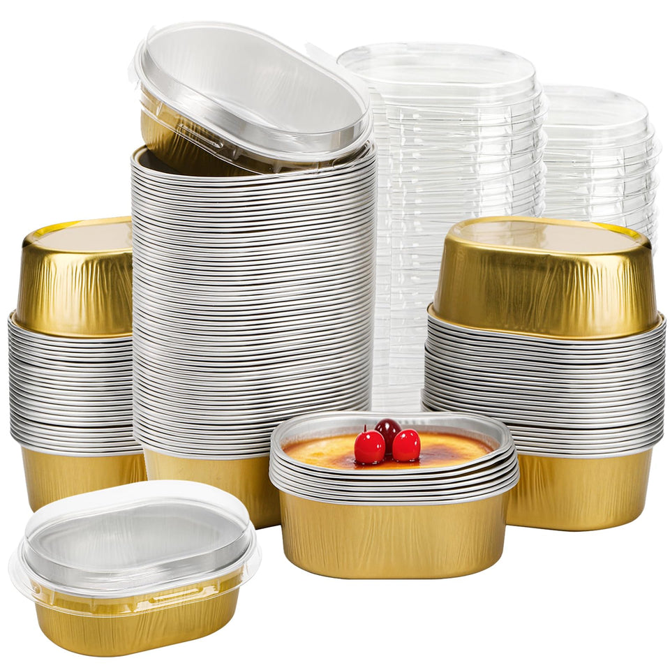 Dicunoy mini aluminum cups with lids ready for portioned desserts.