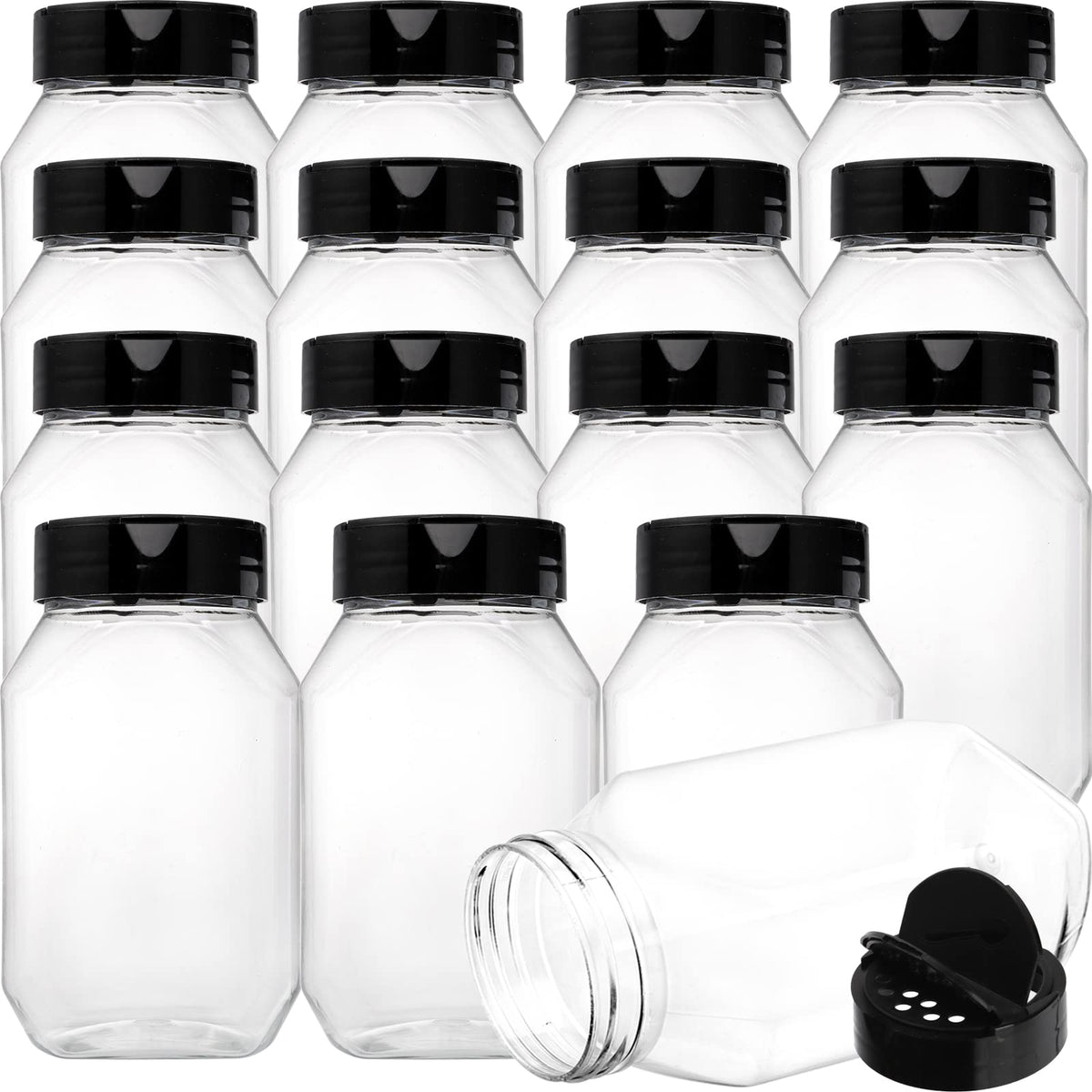 Dicunoy 16-pack spice containers set with clear bodies for quick ingredient checks.