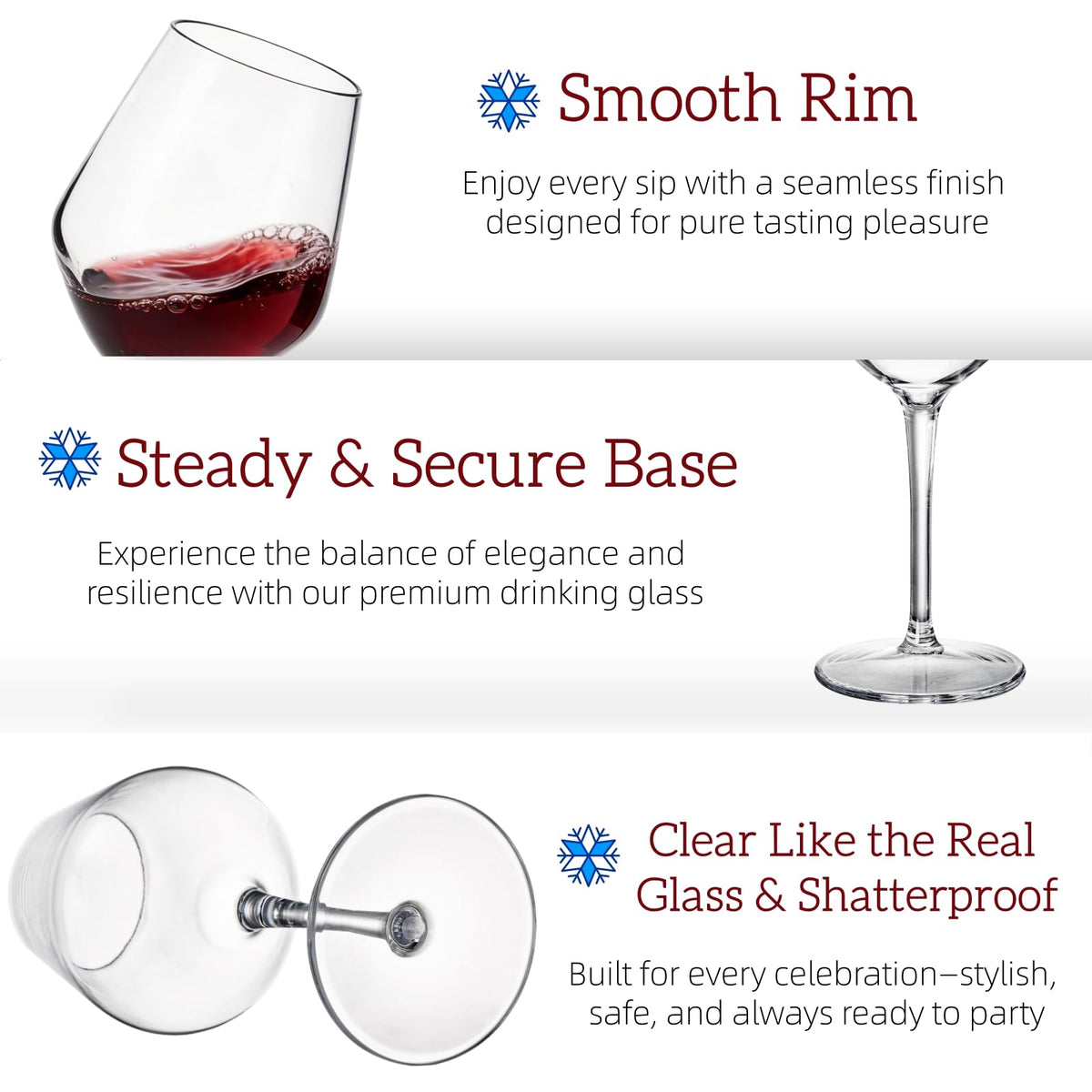 Dicunoy BPA-free stemmed wine glasses ideal for outdoor use.