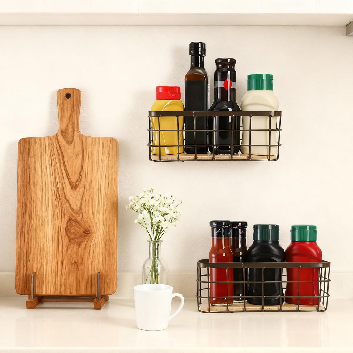 Dicunoy farmhouse-style countertop basket adds rustic charm.