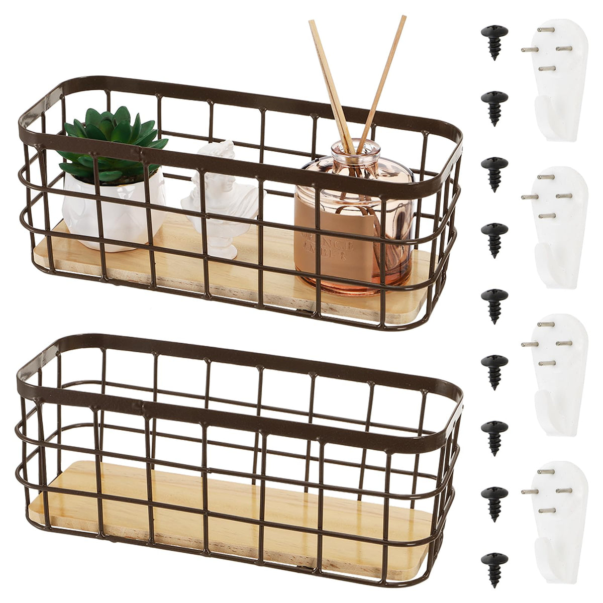 Dicunoy small wire basket with wood base for countertop organization.