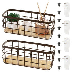 Dicunoy small wire basket with wood base for countertop organization.