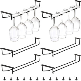 Dicunoy under-cabinet wine glass rack with six-pack holds glasses neatly to save space.