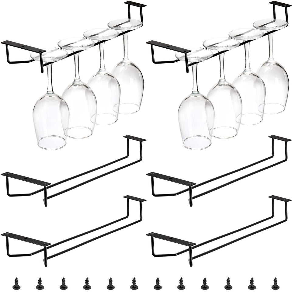 Dicunoy under-cabinet wine glass rack with six-pack holds glasses neatly to save space.