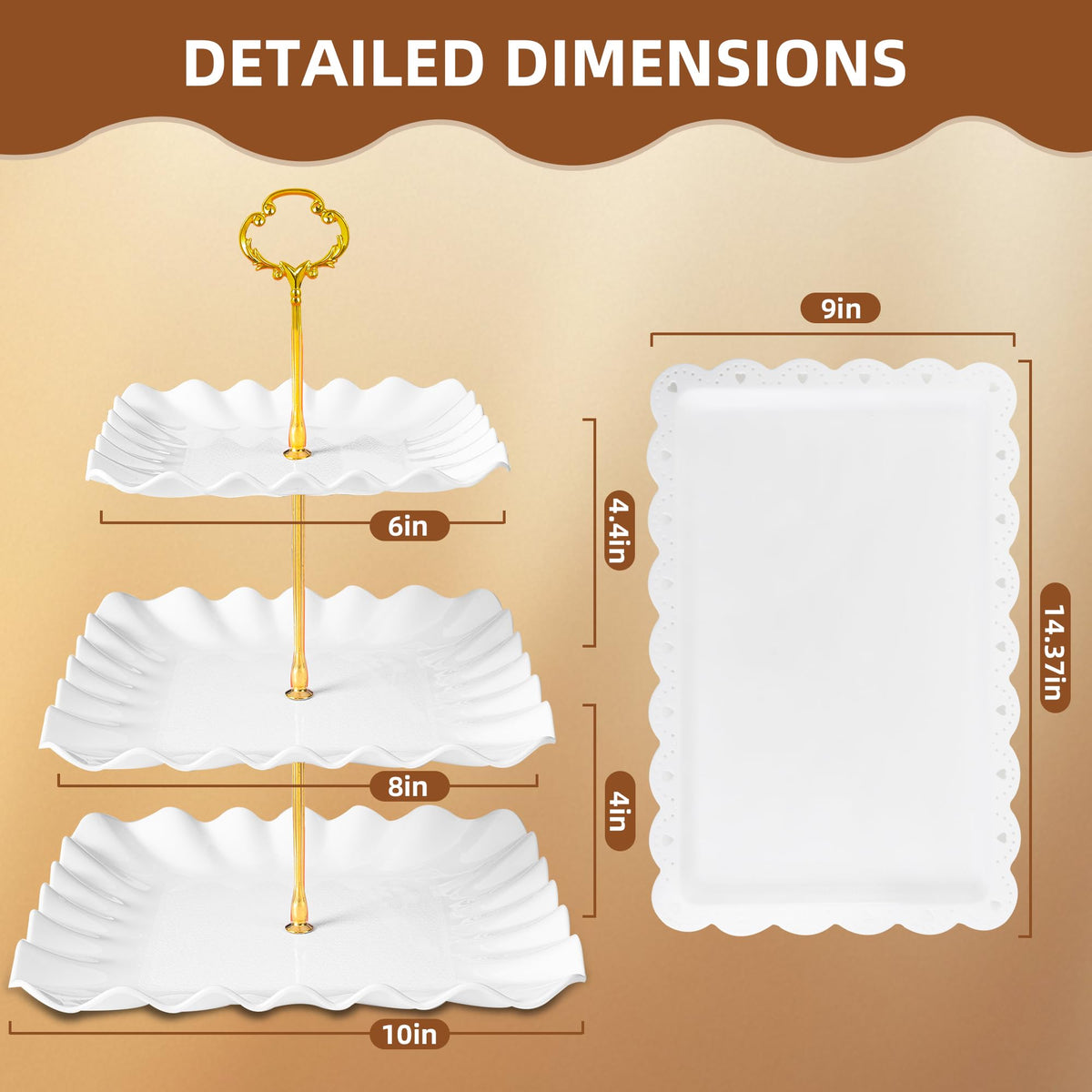 DIDROOM four three-tier square stands showcase cakes elegantly at events.