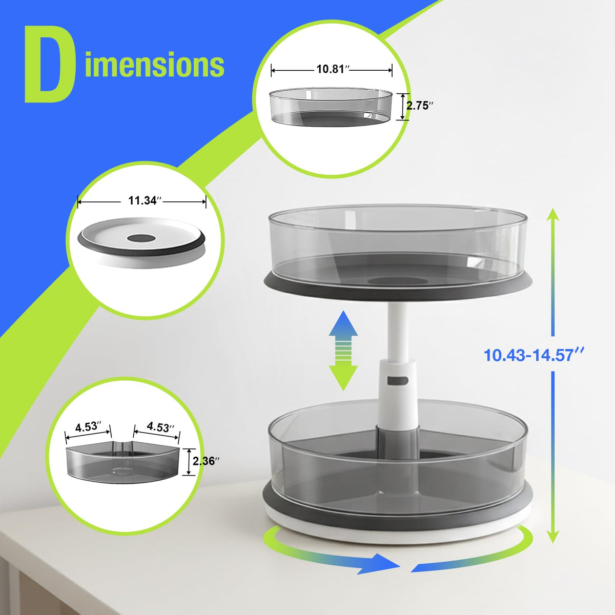 DIHUMK clear 11-inch tray keeps items visible and easy to grab.