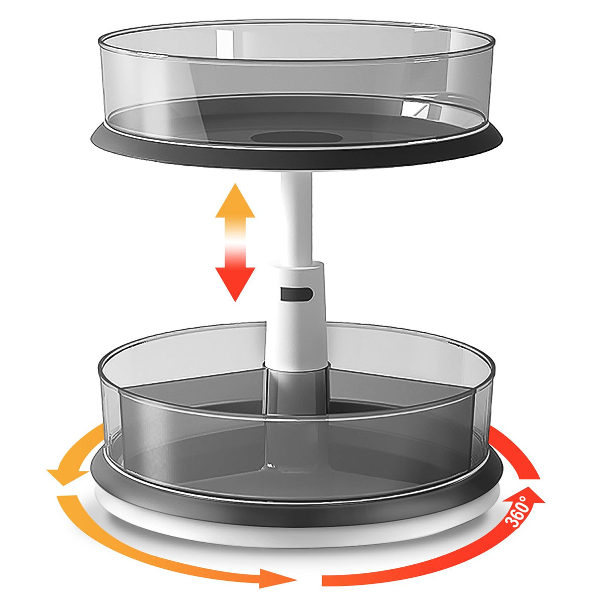 DIHUMK two-tier lazy susan base rotating for easy bottle access.