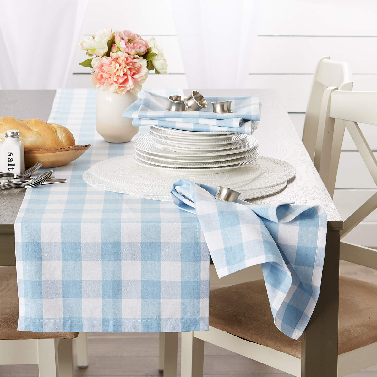 DII buffalo check 14x108 runner brightens dining and coffee tables.