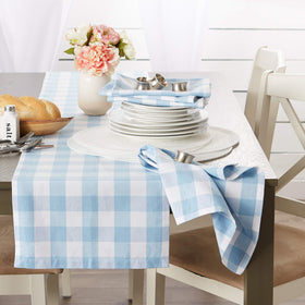 DII buffalo check 14x108 runner brightens dining and coffee tables.
