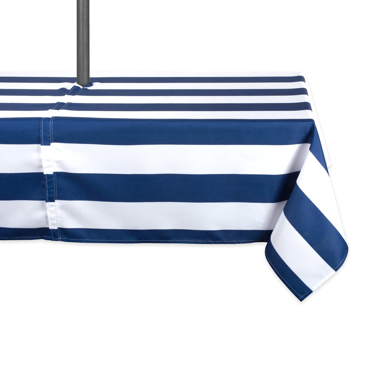 DII Cabana Stripe outdoor tablecloth with umbrella zipper hole.