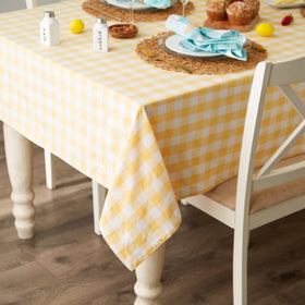 DII checkered tablecloth yellow edges detail highlighting fabric quality
