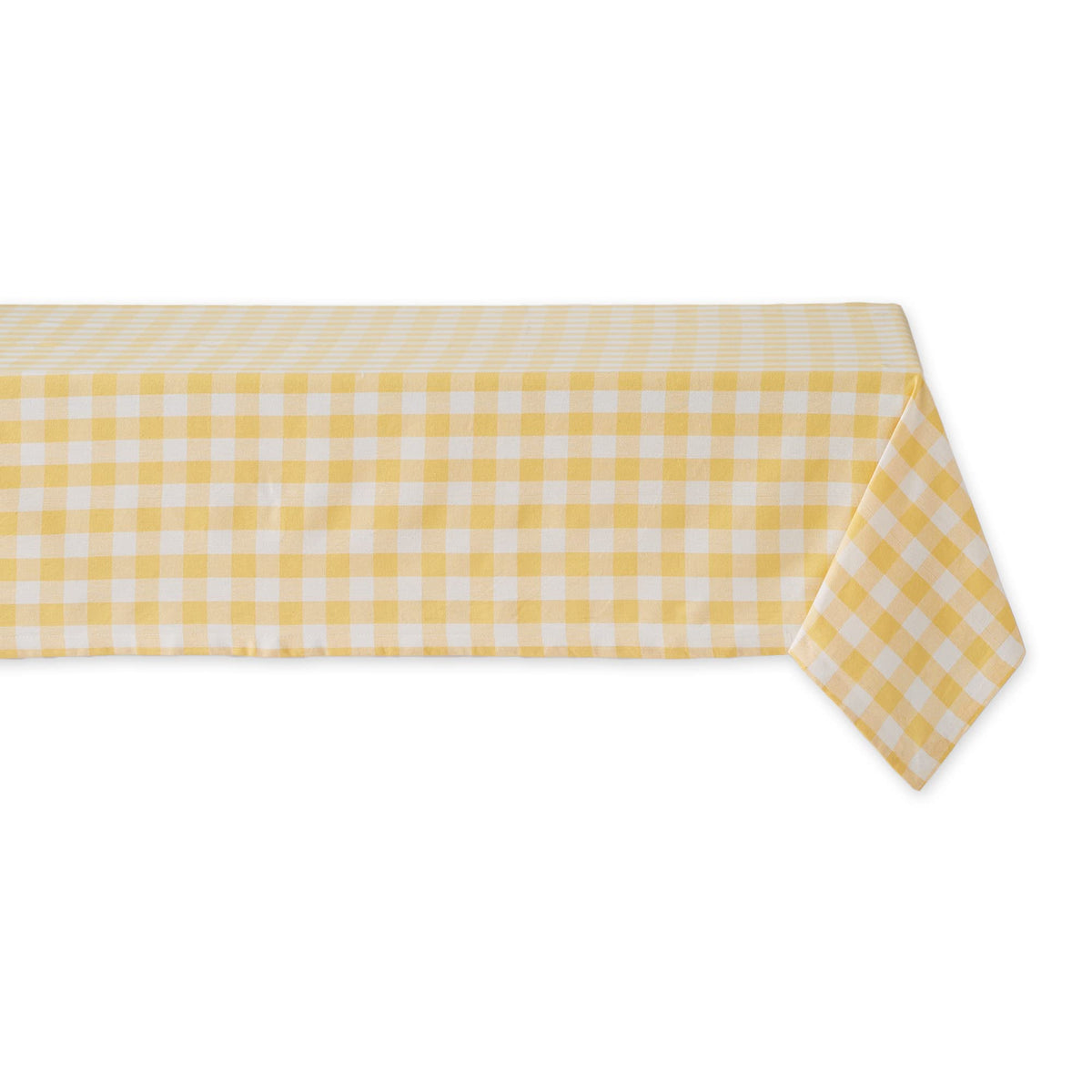 DII checkered tablecloth in yellow full table view ideal for casual family dinners