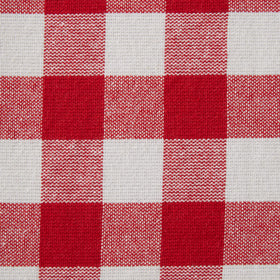 DII checkered table setting in red theme for elegant meals.