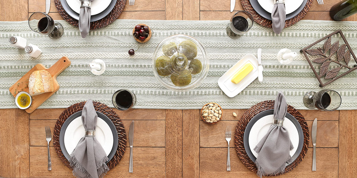 DII Farmhouse Braided Stripe Table Runner soft cotton feel with easy care