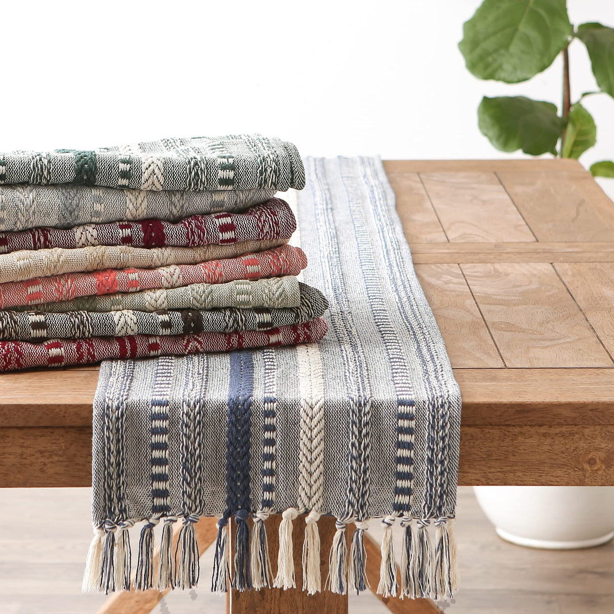 DII Farmhouse Braided Stripe Table Runner heavy-weight fabric adds premium presence