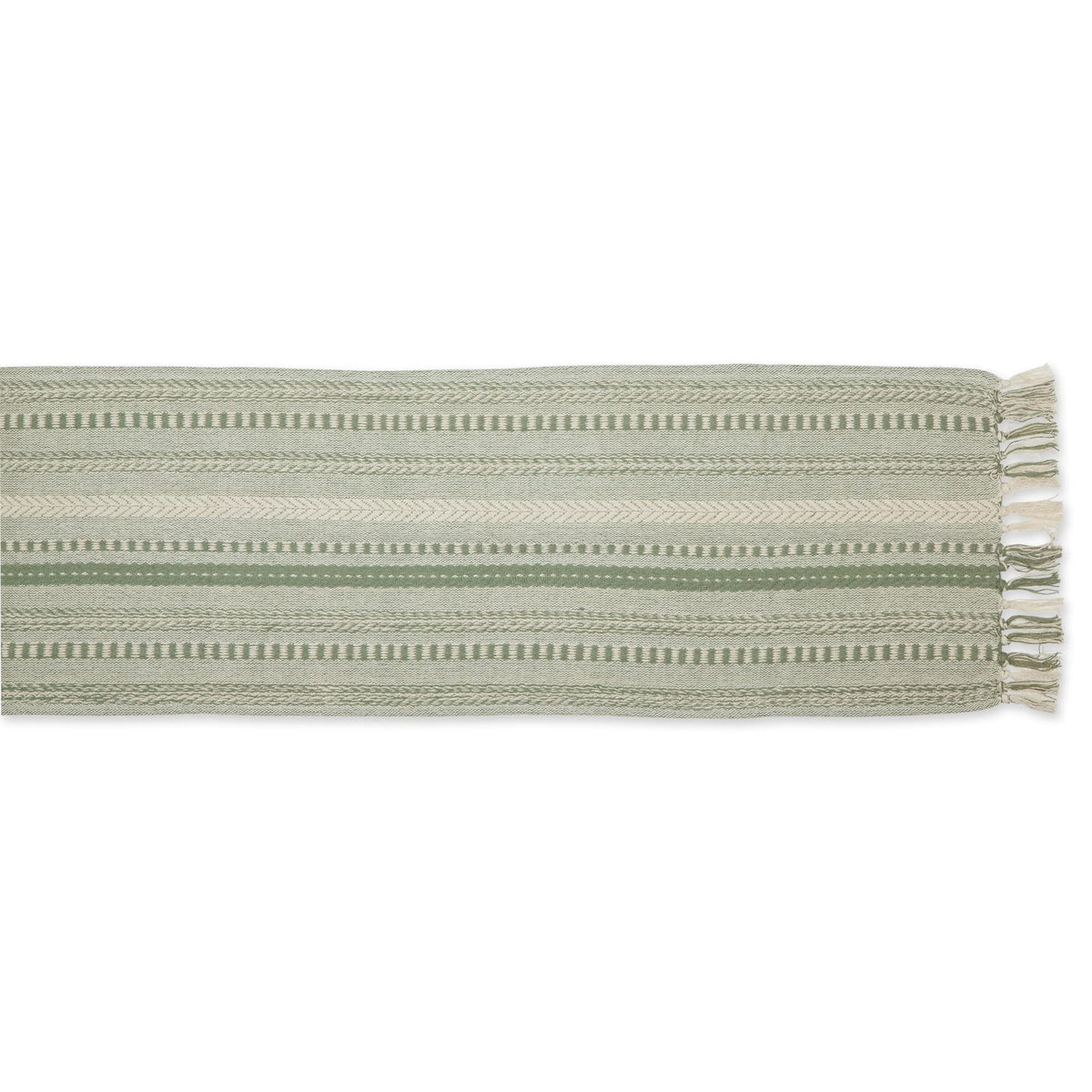 DII Farmhouse Braided Stripe Table Runner fringe detail adds boho charm to tables
