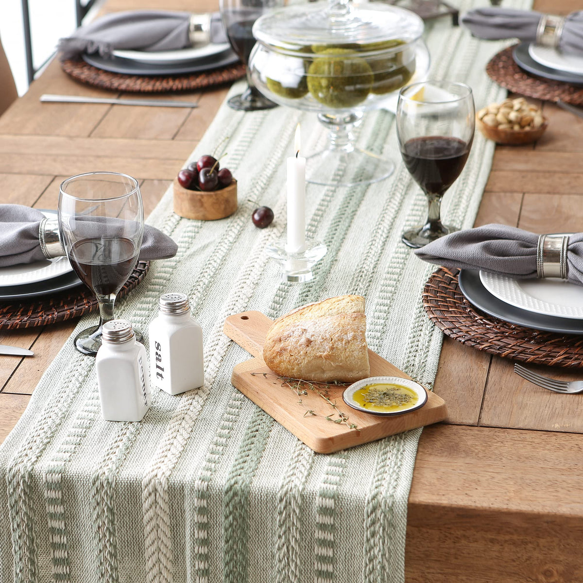 DII Farmhouse Braided Stripe Table Runner textured weave provides durable table styling
