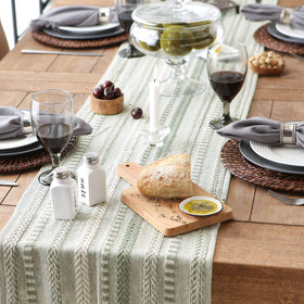 DII Farmhouse Braided Stripe Table Runner textured weave provides durable table styling