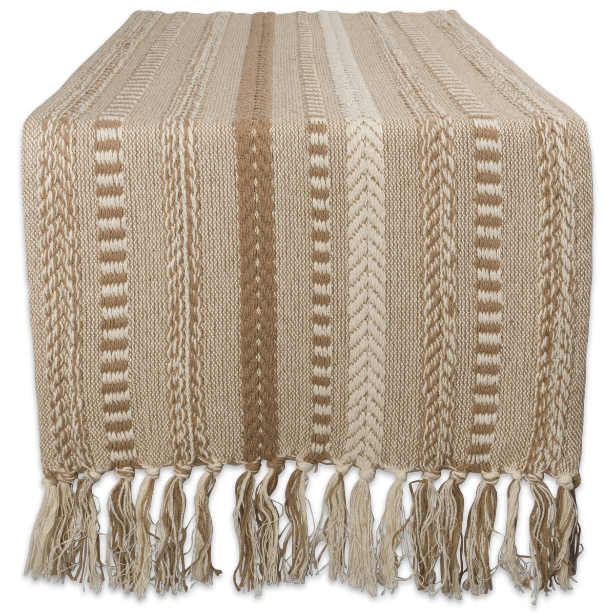 DII Farmhouse Braided Stripe Table Runner closeup texture enhances cozy table settings.