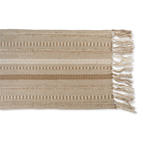 DII Farmhouse Braided Stripe Table Runner fringe detail adds casual elegance to gatherings.