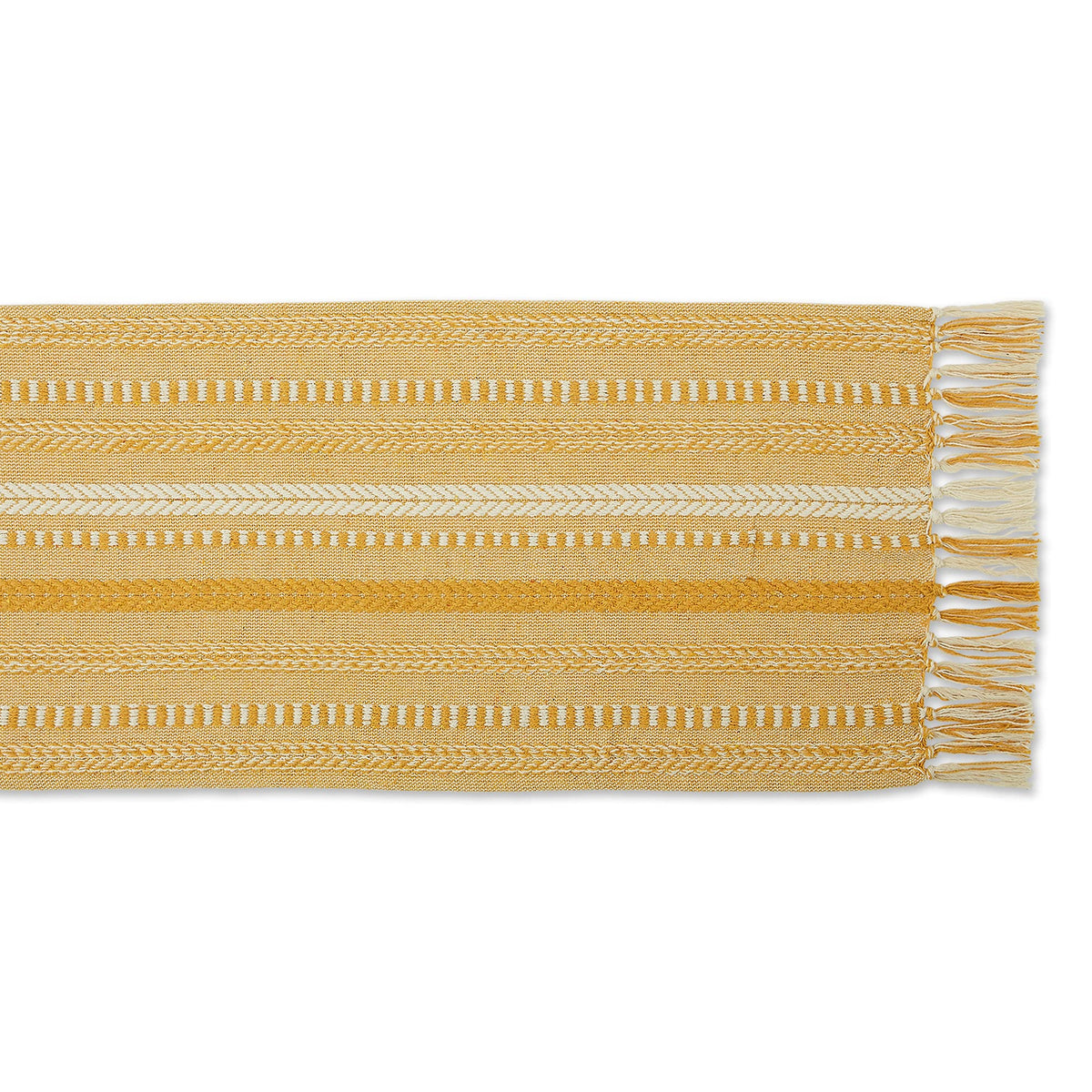 Close-up of macrame fringe edge on the DII runner for tactile texture.