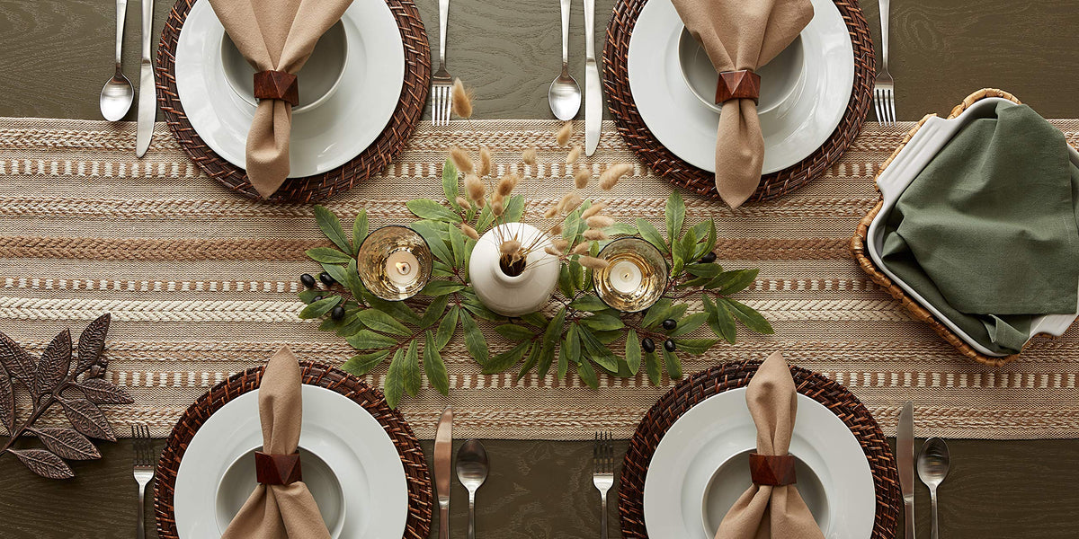 DII Farmhouse Braided Stripe Table Runner pairs with holidays and everyday tables.