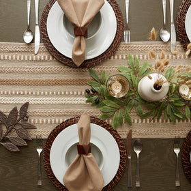 DII Farmhouse Braided Stripe Table Runner stone color complements neutral decor.