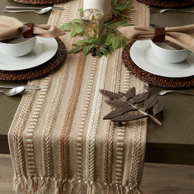 DII Farmhouse Braided Stripe Table Runner protects surfaces during meals.