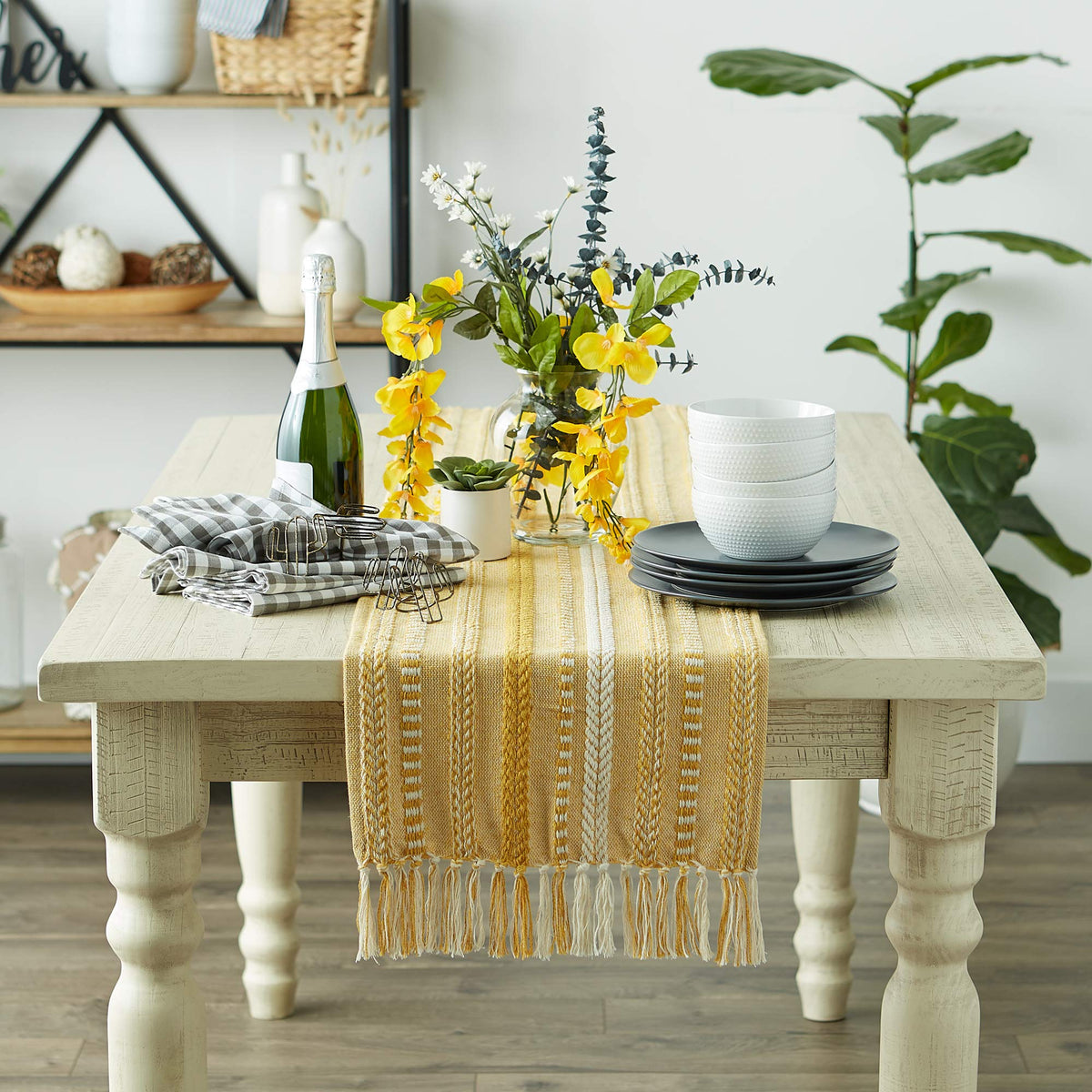 Fringe edge detail of the DII runner adding artisanal charm.