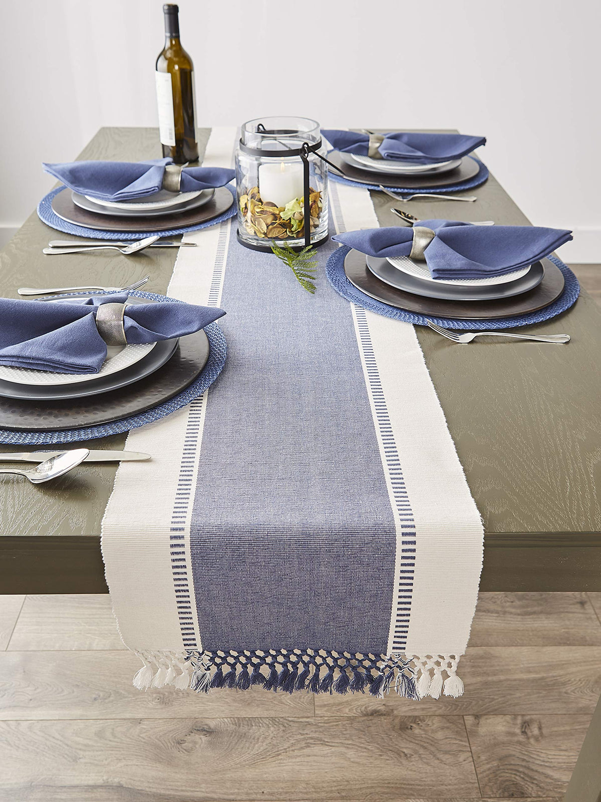 DII textured runner brightens foyer and coffee table spaces.