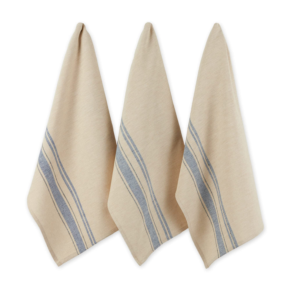 DII French Stripe dishtowels set of three in nautical blue for stylish daily drying.