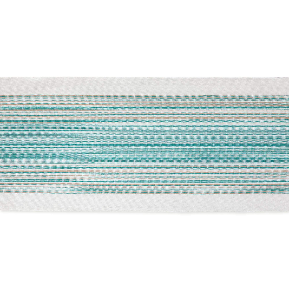 DII teal fringed stripe runner on console table setup