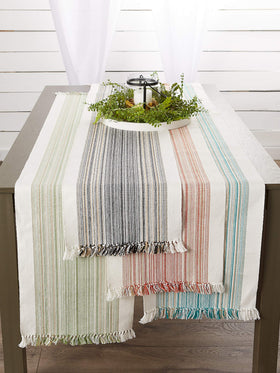 DII teal table runner draped over dining table for family meals