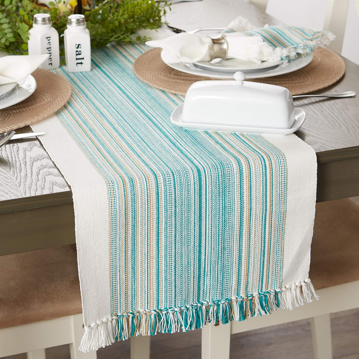 DII teal runner styled with napkins and towels