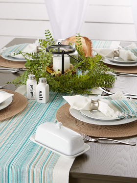 DII table runner teal on breakfast nook table
