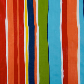 DII patio dining setup with Summer Stripe tablecloth for outdoor gatherings