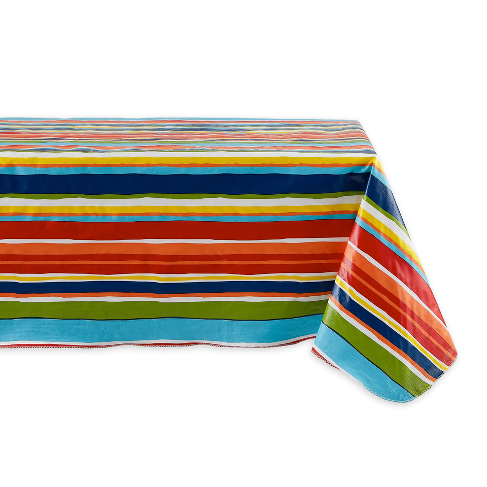 DII Summer Stripe tablecloth top view ideal for outdoor dining