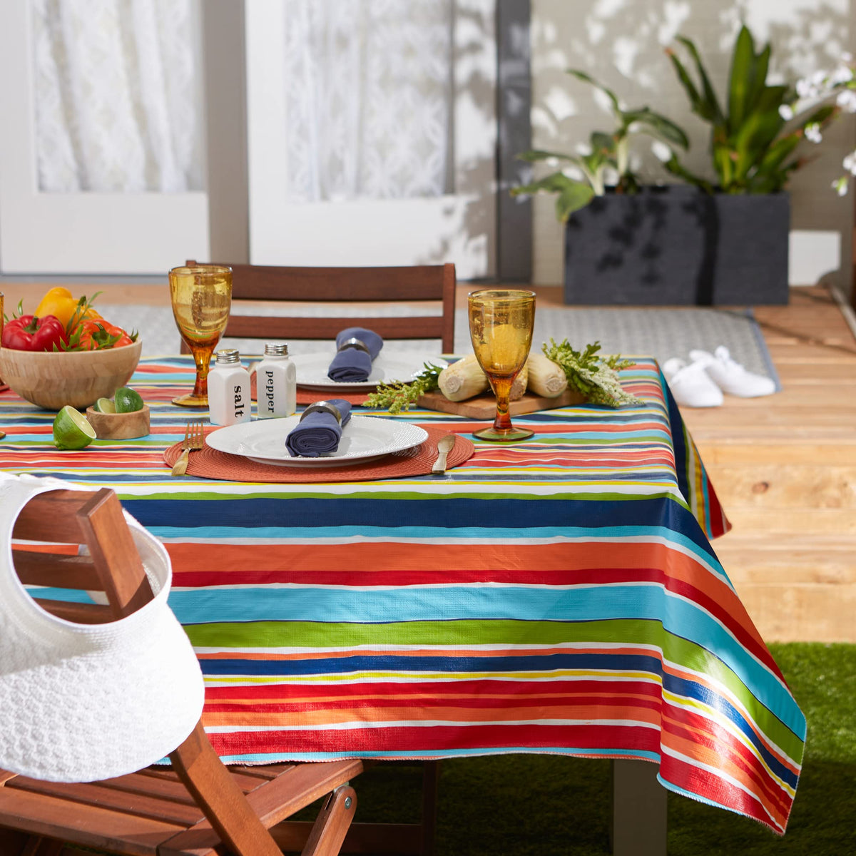 DII vinyl tablecloth with flannel backing close-up highlighting durable build