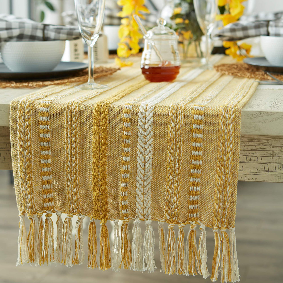 Close-up of raised textured weave on the DII runner for depth.