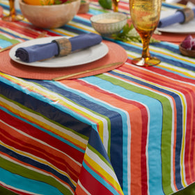 DII wrinkle-resistant tablecloth close-up for quick, tidy meals